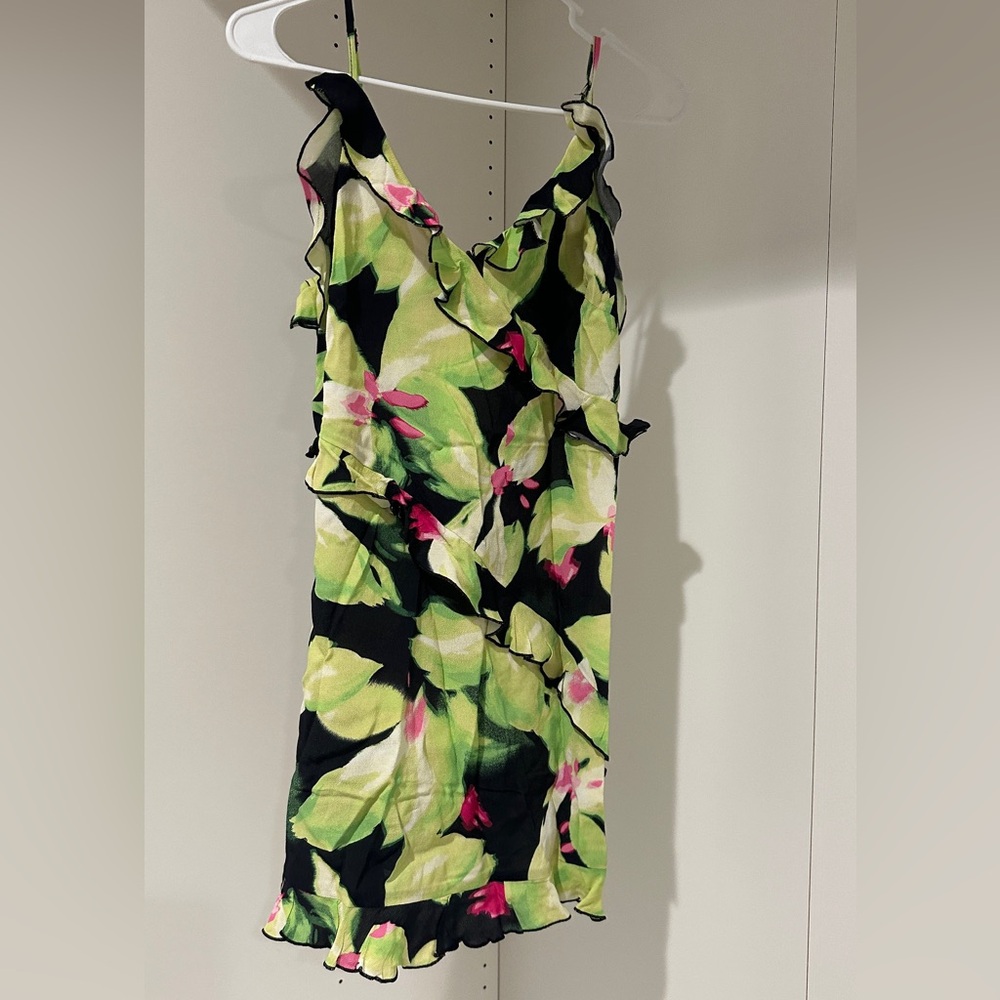 H&M Asymmetrical Floral Dress - Black and Green